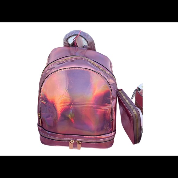 Metallic Pink backpack with wallet - Picture 1 of 4